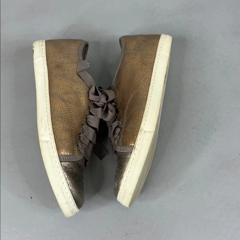 Lanvin Metallic Gold Women's Ribbon Lace Up Sneakers - Picture 6 of 8